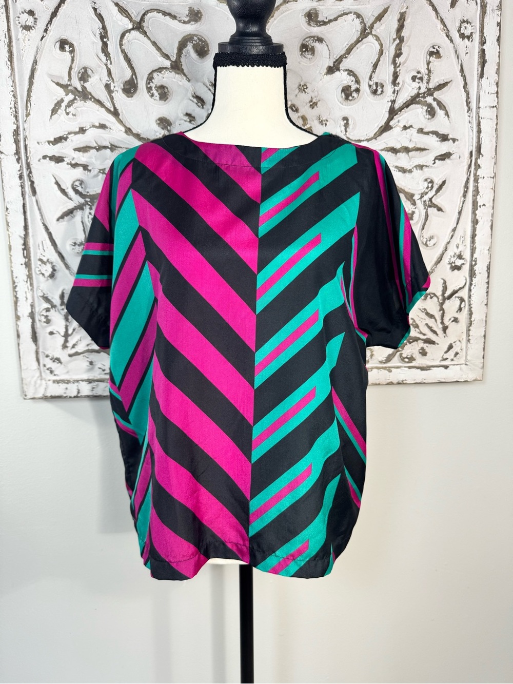 Women's Chevron Stripe Blouse - Black, Magenta & Teal